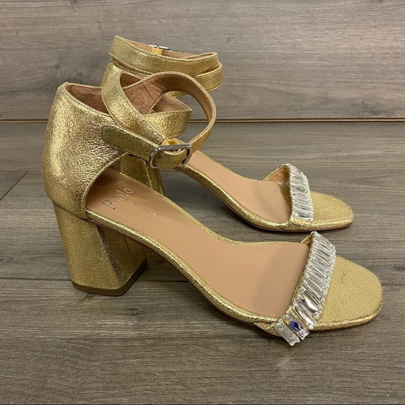 Linea Paolo | Gold Heeled Sandals Rhinestones 6.5 - Picture 7 of 7